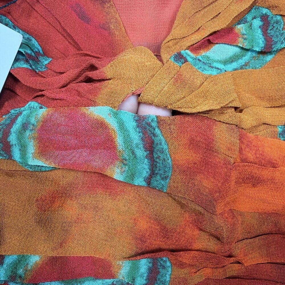Zara Boho Festival Halter Crop Top Tie Dye Rust Teal Beaded Smocked Small NWT - Picture 10 of 16